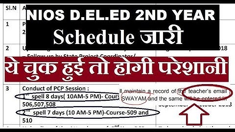 NIOS D.EL.ED 2ND Year Official Schedule, ध्यान रखने वाली बातें | Online Partner