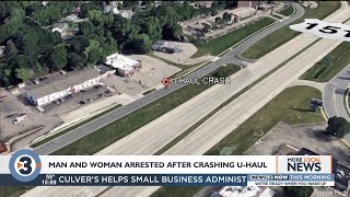 Man and woman arrested after crashing U-Haul while fleeing traffic stop, running from scene