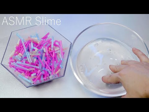 Making Slime with ＳＴＲＡＷ ASMR (No Talking)?ストローにクリアスライムを混ぜる・슬라임・史萊姆・音フェチ