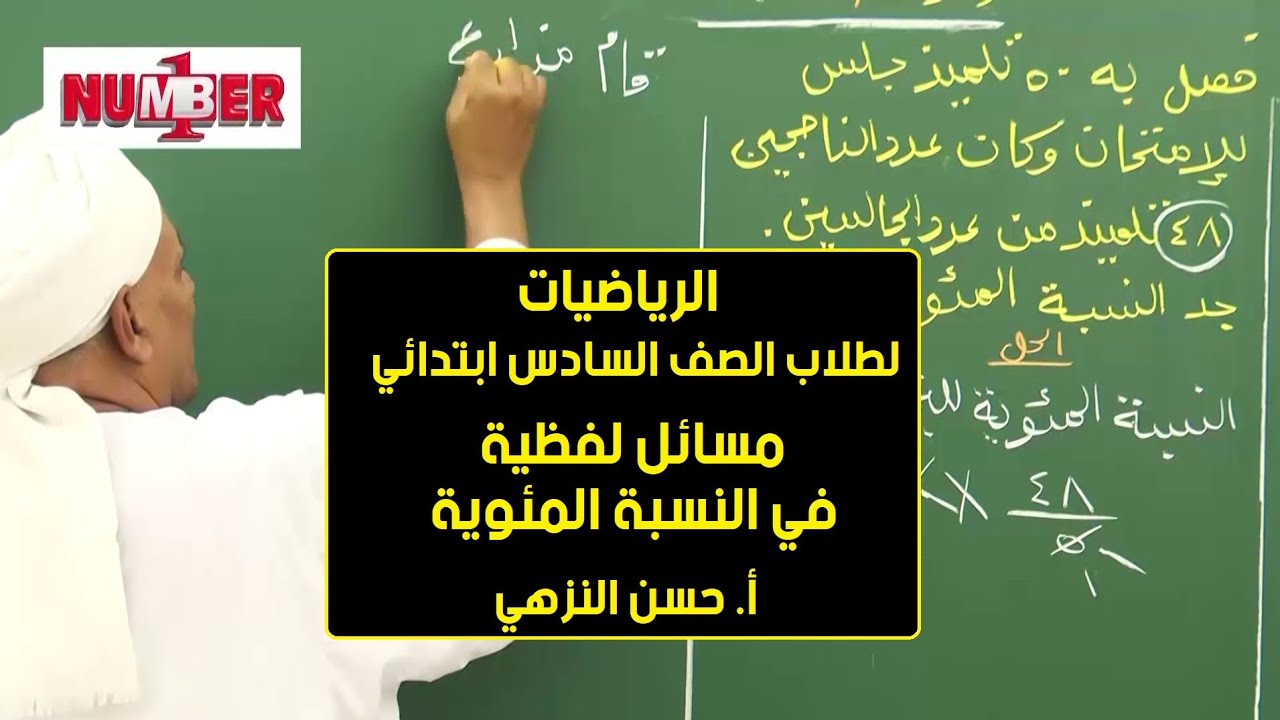 الرياضيات | مسائل لفظية في النسبة المئوية | أ. حسن محمد النزهي | حصص الصف السادس