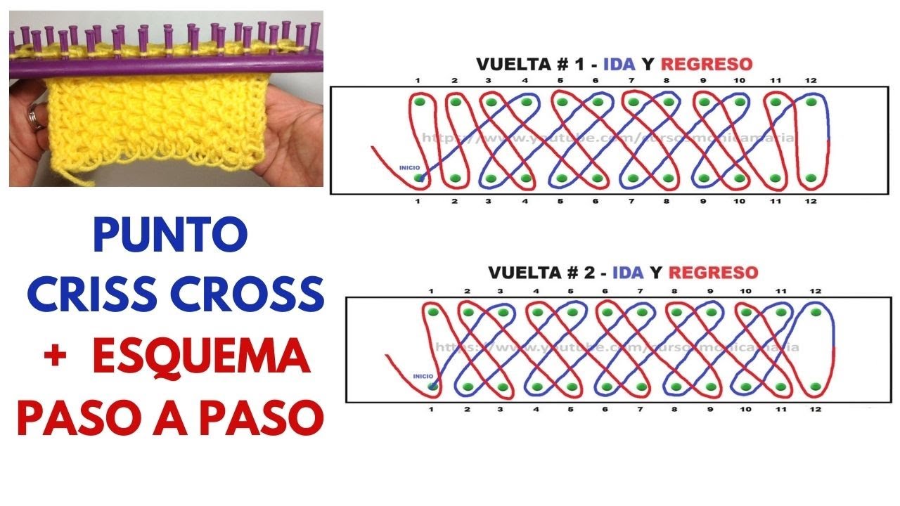 PUNTO CRISS CROSS en Telar CON ESQUEMA - Diagrama PASO A PASO