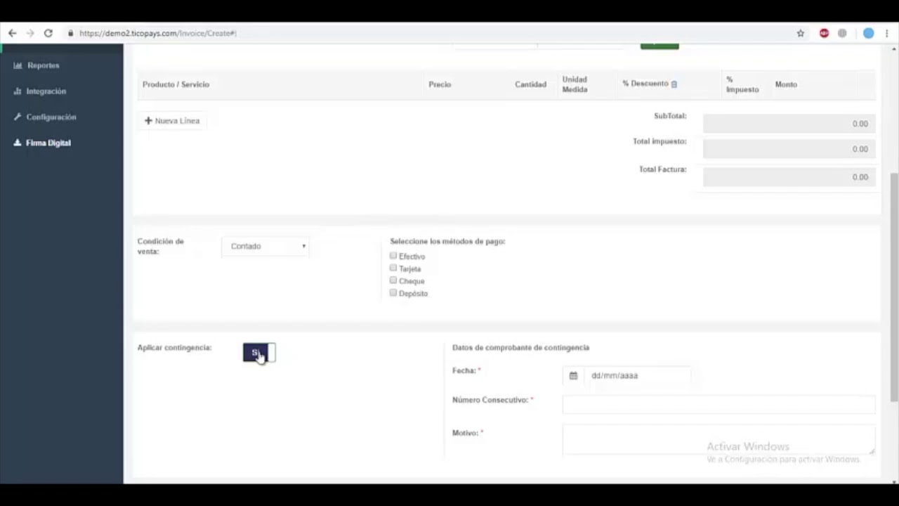 Aplicar Contingencia - Software de Facturación Electrónica Ticopay