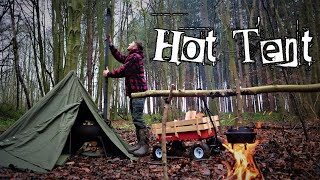 Hot Tent Winter Camping, Bushcraft, Wood Stove Cooking