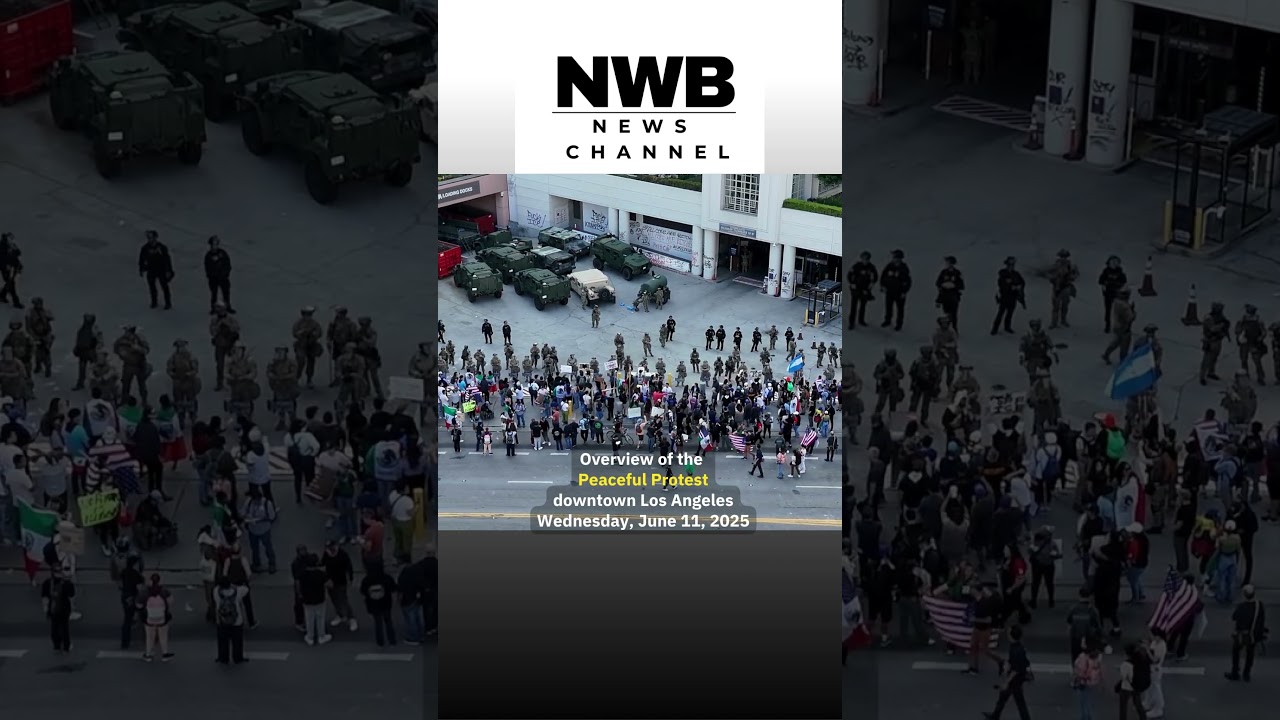 Aerial footage of Los Angeles protest on June 11, 2025