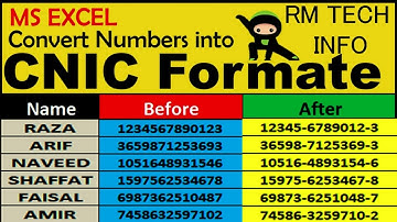 How to Convert Numbers into CNIC Format in Excel    URDU HINDI RM TECH INFO