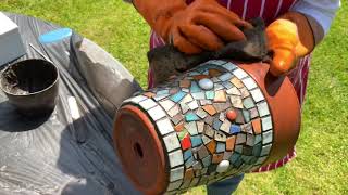 How to grout a mosaic pot by Anne Tyson @ Flowerpot Mosaics studio