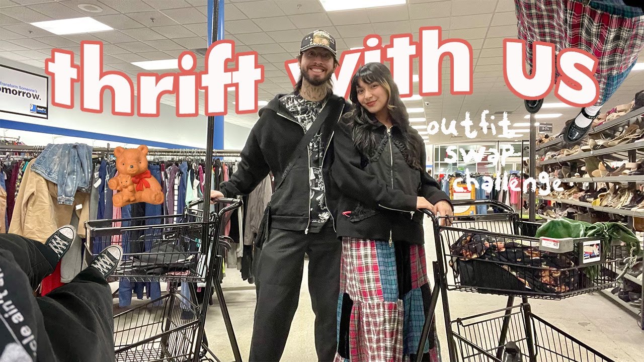 THRIFT WITH ME // thrifted outfit swap challenge with my *HUSBAND*!!!