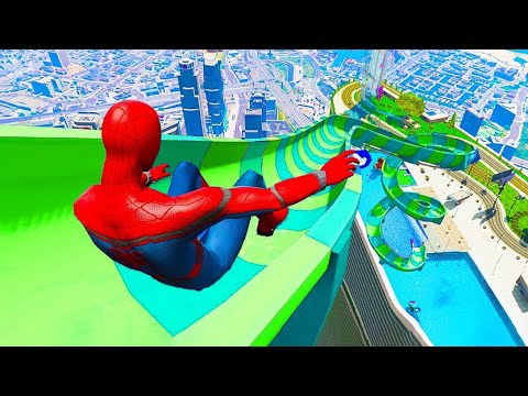 GTA 5: Waterslide Challenge in Aquapark #2 (Spider-Man, Franklin ...