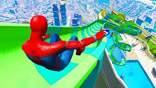 GTA 5: Waterslide Challenge in Aquapark #2 (Spider-Man, Franklin, Michael, Trevor, Hulk, Iron Man)