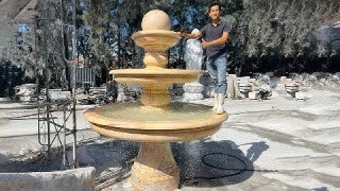 Đài Phun Nước Đá Cẩm Thạch Vàng Nguyên Khối Cao 2,8m Về Phú Yên