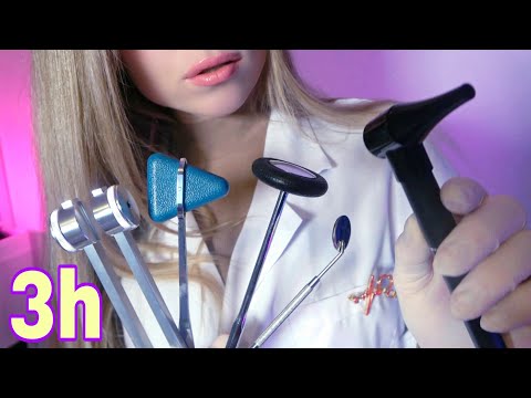 ASMR Medical Full Body Check Up 3 Hours of Ear Exam, Cranial Nerve Exam, Face Massage, Eye Exam, RP