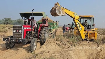 Jcb 3dx Backhoe Machine Loading Mud in Massey and Eicher Tractors I Jcb tractor trolley video