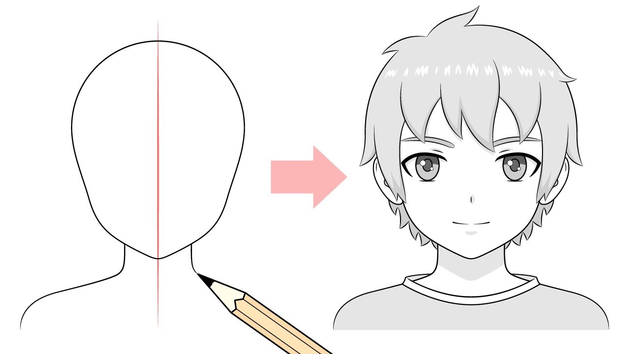 Easy anime drawing, How to draw Anime Boy - step by step