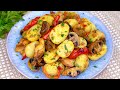 Ein einfaches und köstliches Abendessen! Kartoffeln mit Pilzen und Hähnchen im Ofen! SchnellesAben