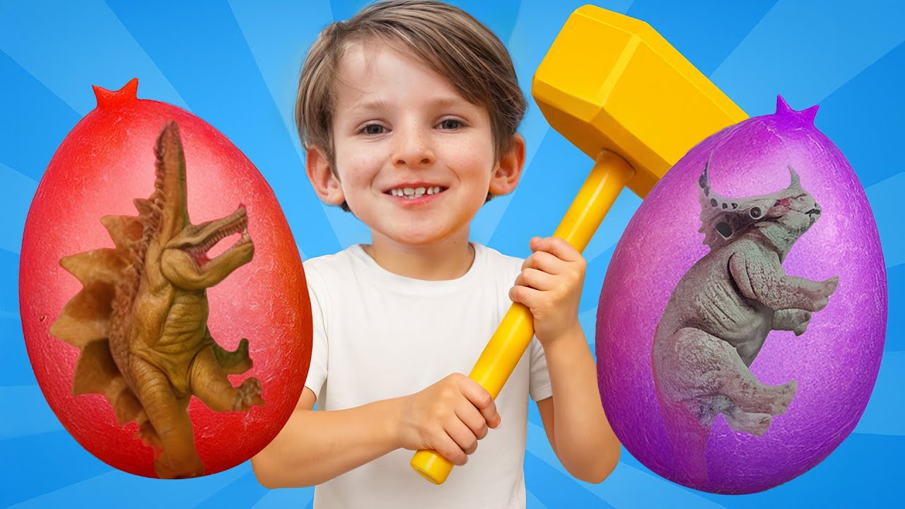 🥚🦕Пять яиц динозавров-сюрпризов превращаются в ОГРОМНЫХ динозавров!