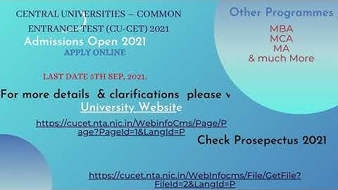 Central Universities – Common Entrance Test CU CET 2021 Admission notification