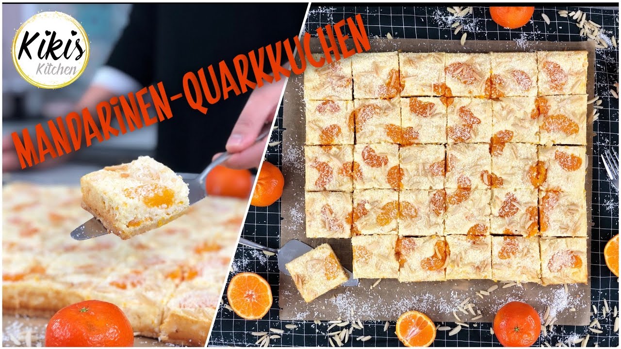 Mandarinen-Quarkkuchen vom Blech / Quarkschnitten mit Mandarinen ...