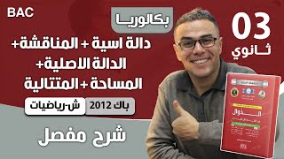 دالة اسية + المناقشة +الدالة الاصلية +المساحة + المتتالية باك 2012 رياضيات