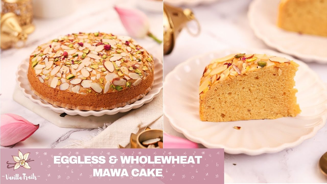 Eggless, Wholewheat & Refined sugar free Mawa Cake! Easy recipe, soft, moist & very delicious!