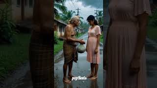 Old Man And Young Girl Talking In The Rain Village Life