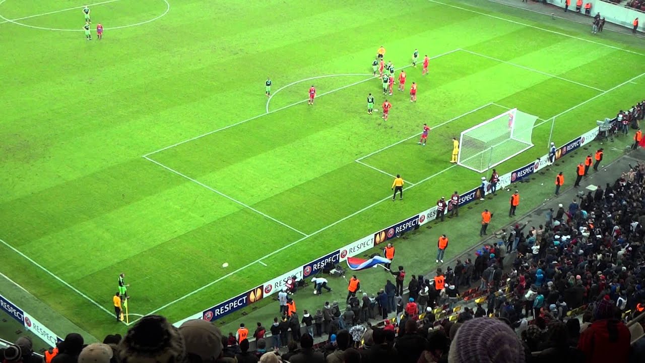 Europa League Steaua Bucuresti Ajax Amsterdam Side Crossbar Hit By Derk Boerrigter 21 Feb 2013 Youtube