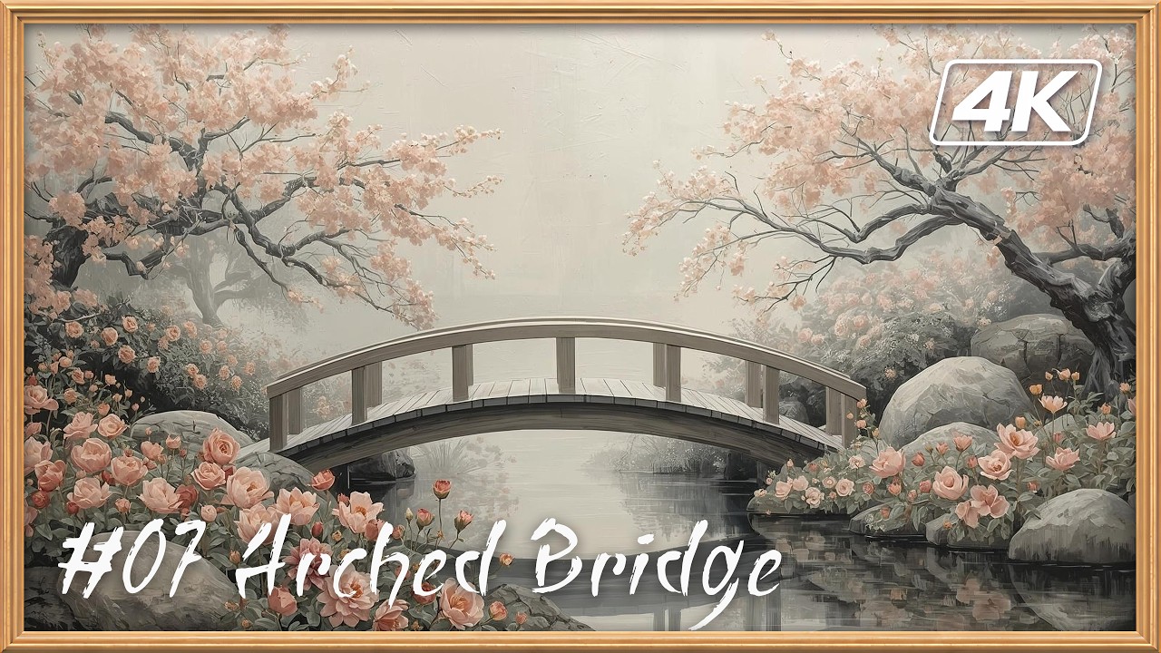 Zen Garden Gallery #07 | Arched Bridge in Blossom Mist (Oil Painting) | 4K Relaxing Gallery