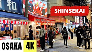 OSAKA, JAPAN 🇯🇵 [4K] SHINSEKAI — Night-time Walking Tour