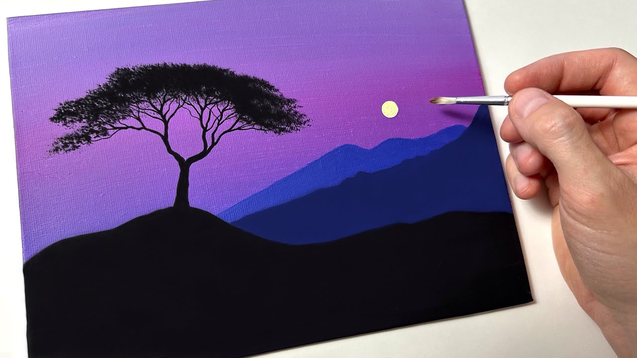Easy Night Scenery Painting for Beginners | Acrylic Painting Tutorial ...