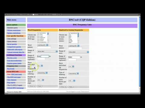 Screencast 2.1: Frequency lists in BNCweb