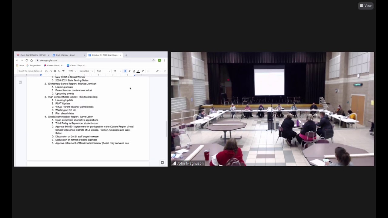 Bangor School Board Meeting Oct 21, 2020 YouTube