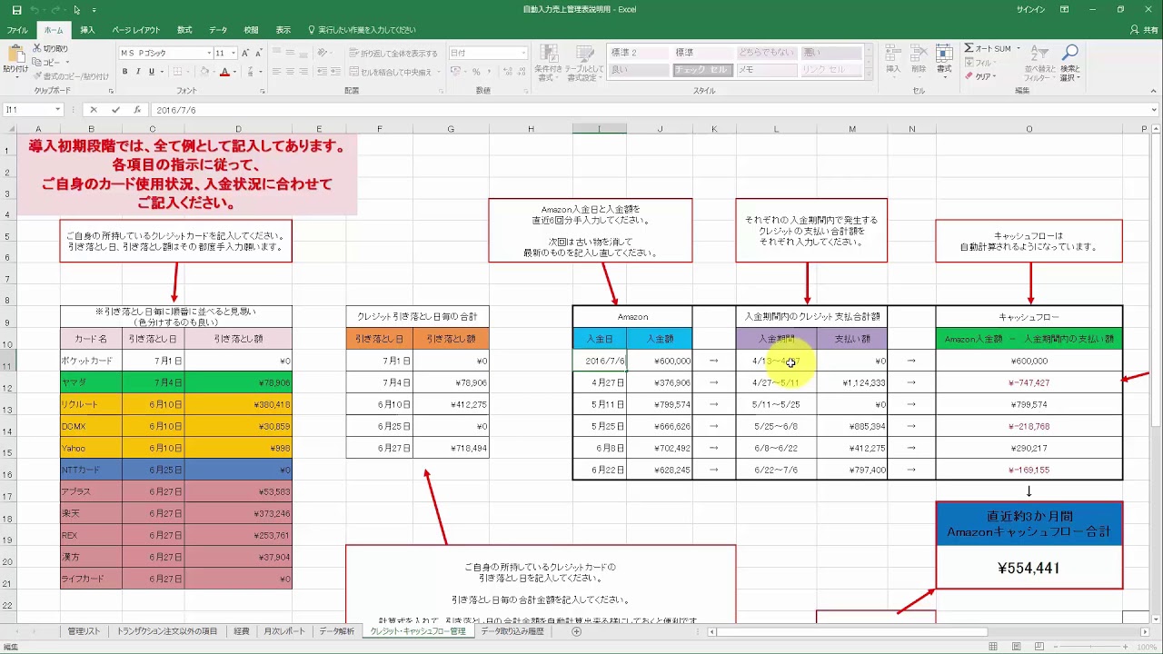 せどり自動入力売上管理表 クレジットキャッシュフロー管理シートの使い方 Youtube