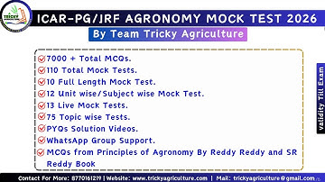 ICAR-PG AGRONOMY MOCK TEST FOR 2026 BY TRICKY AGRICULTURE