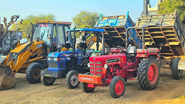 JCB 3dx Xpert Loading Mud in trolley New Holland 3630 got Fired while Running Massey 241 Sonalika 60