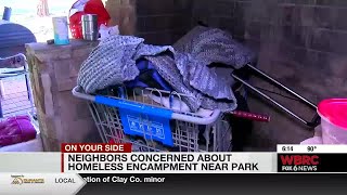 Neighbors concerned about homeless encampment near park