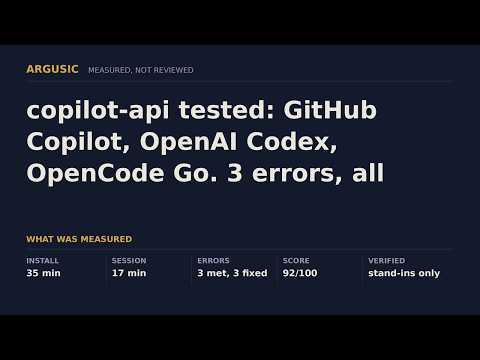 copilot-api tested: GitHub Copilot, OpenAI Codex, OpenCode Go. 3 errors, all fixed without help.