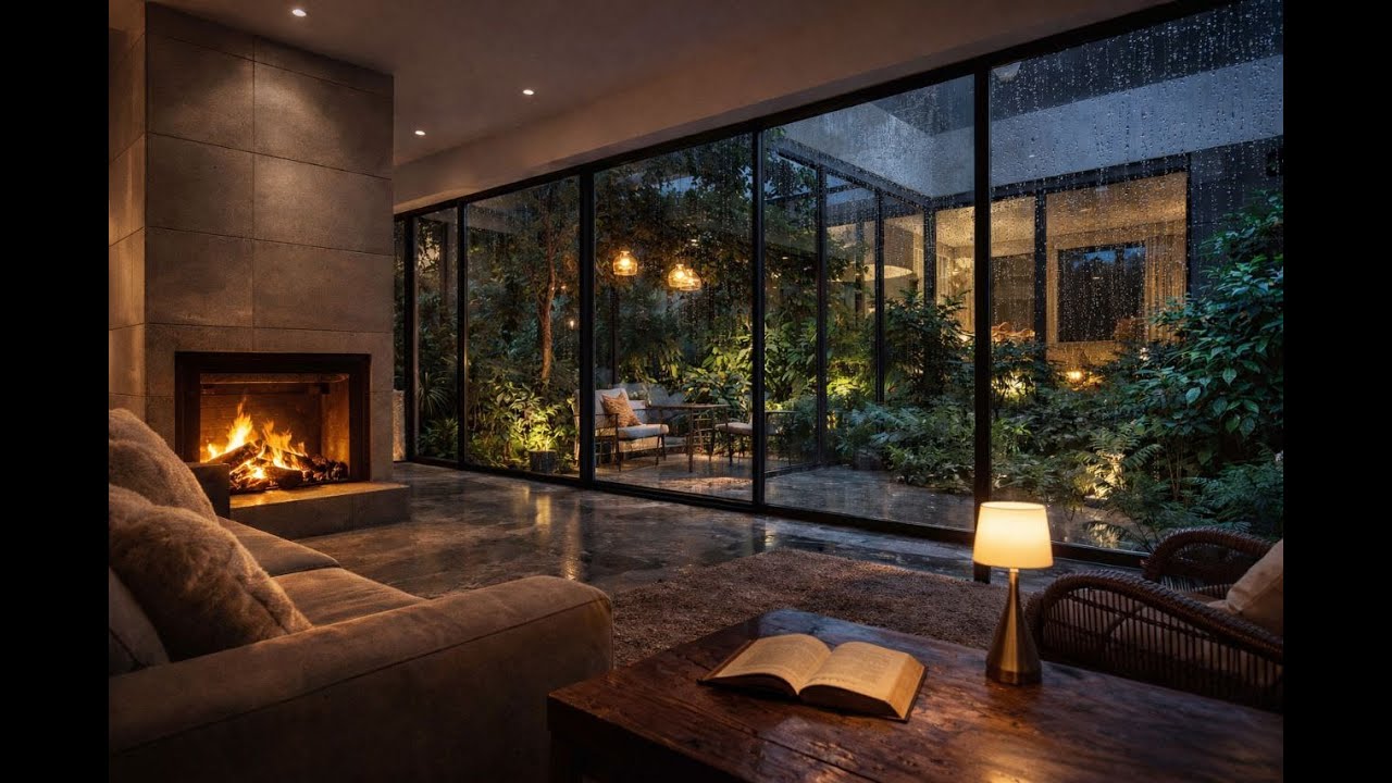 Rainfall in a Modern House - Cozy Night Ambience
