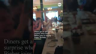 Diners got a big surprise when Justin Bieber joined in singing "Happy Birthday"