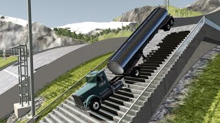 A Heavy long Loader Truck vs stairs, Truck is falling on the stairs in fast motion, what happen? screenshot 4