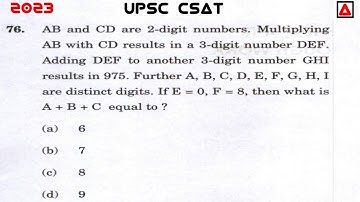 AB And CD Are 2-digit Numbers. Multiplying AB With CD Results In 3-digit Number DEF | UPSC Prelims