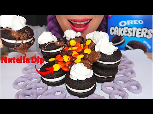ASMR OREO CAKESTERS, NUTELLA DIP ,오레오케익스터, 누텔라 숟가락으로 퍼목  |CURIE.ASMR