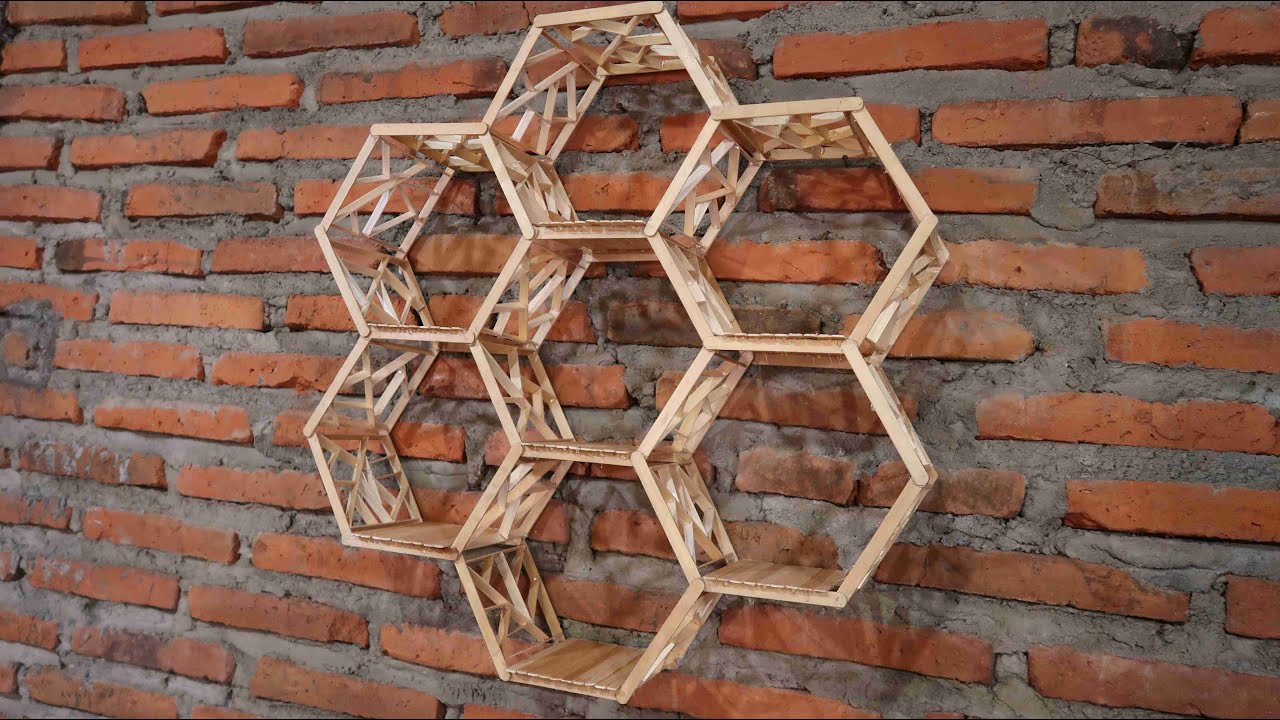 Diy wall shelf How to make hexagon shelves using popsicle