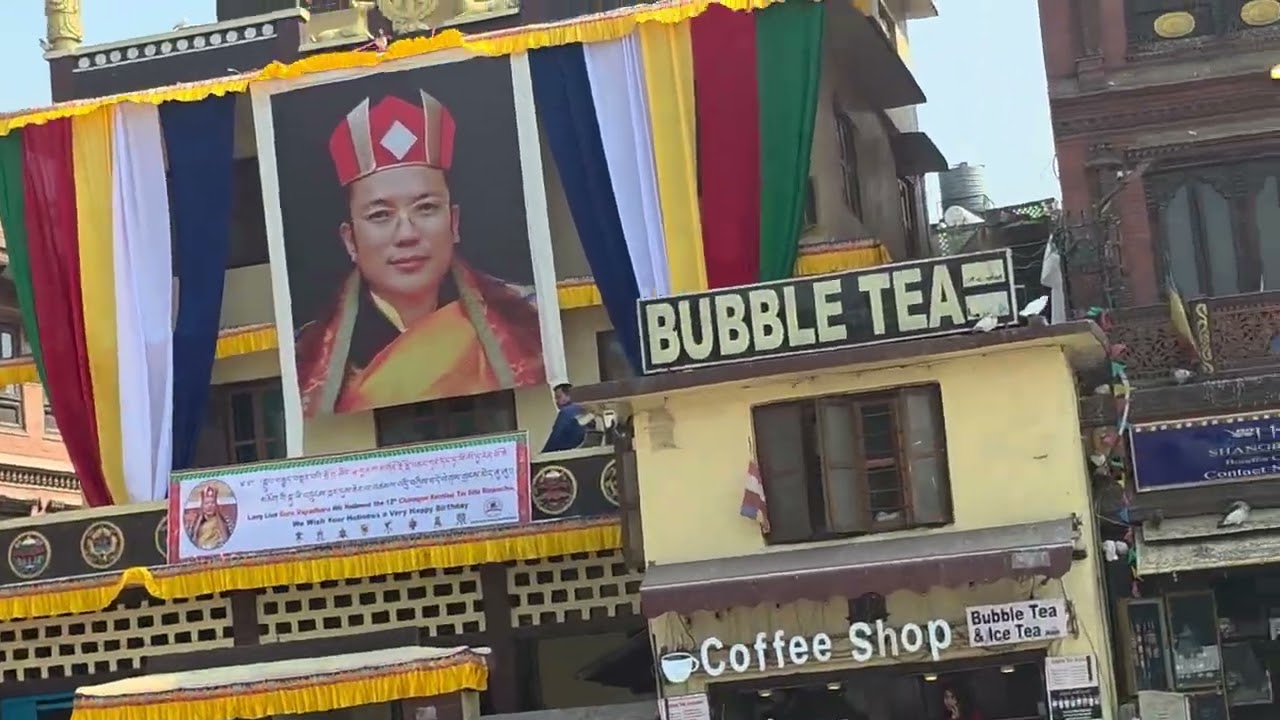 The sun is shining around one of our beautiful Boudh Nath temples in Nepal.