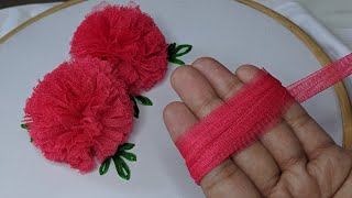 Amazing /Very Easy Hand Embroidery flower design trick.Hand Embroidery:Net fabric flower design idea