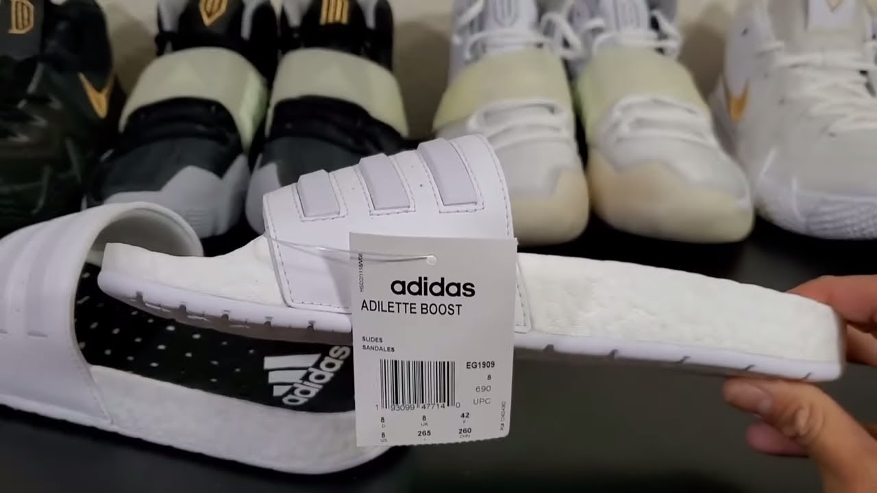 WHITE Adilette Boost Slides - YouTube