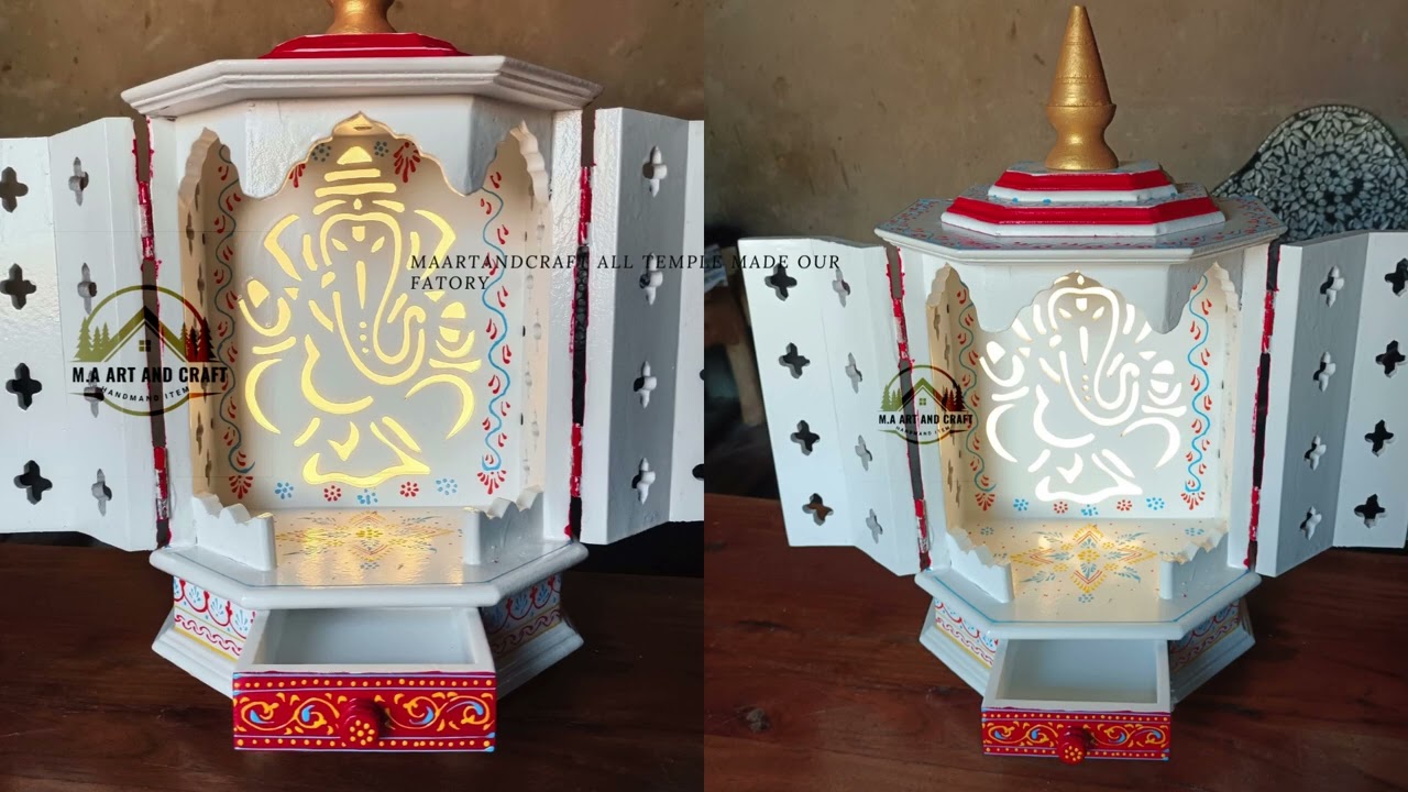 Teak wood Small temple six sided with full open doors Teak wood temple with LED Light