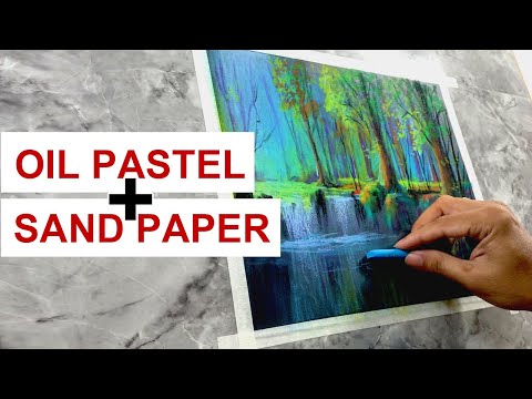 Cheapest Medium for Painting | Oil Pastel + Sand Paper | Forest Waterfalls | JMLisondra