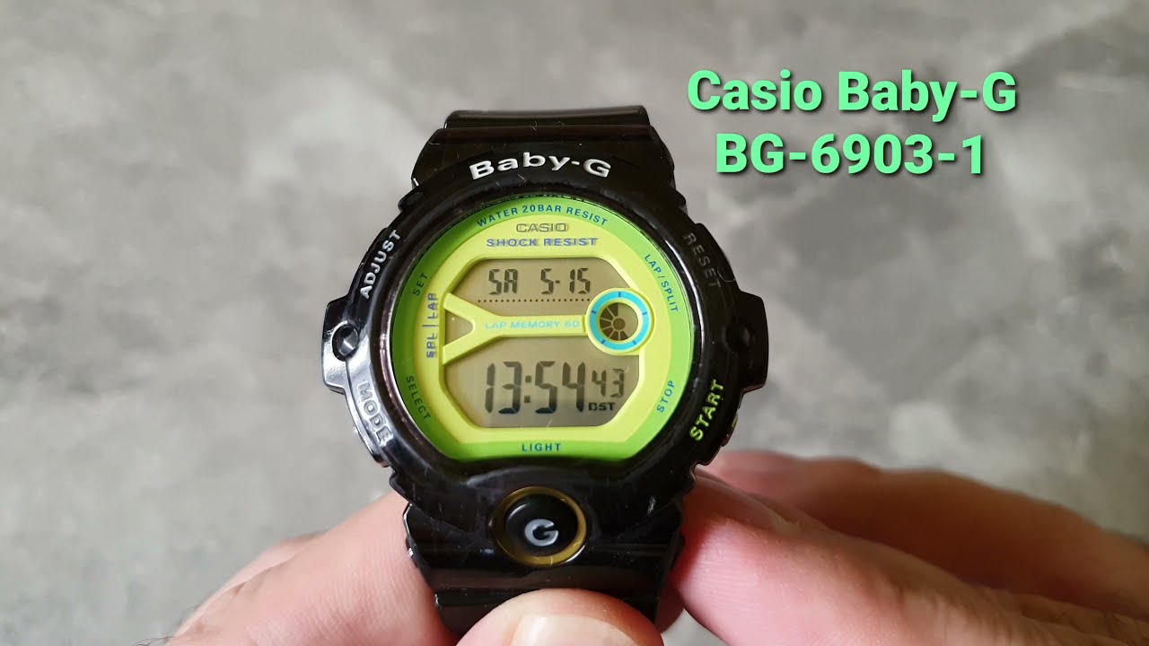 Casio Baby-G, model BG-6903-1, black/green ladies watch, 4K