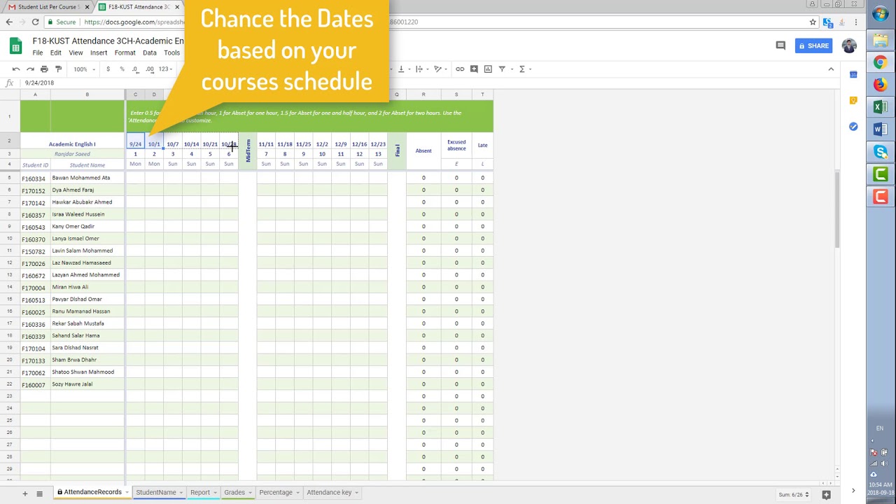 how-to-create-attendance-sheet-in-ms-excel-2016-youtube