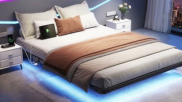 Installation Video for Full Size Floating Iron Bed Frame with LED Strip and Charging Station