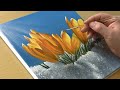 How to Draw Yellow Flowers Blooming in the Snow / Acrylic Painting Tutorial